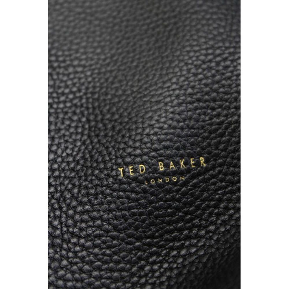 Ted Baker Womens Bovine Leather Zipped Metal Accent Shoulder Tote Handbag Black - Picture 7 of 10